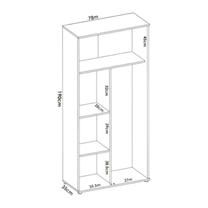 Armadio multiuso Forcola, Mobile multifunzione portascope, Guardaroba a 2 ante, 78x35h190 cm, Bianco