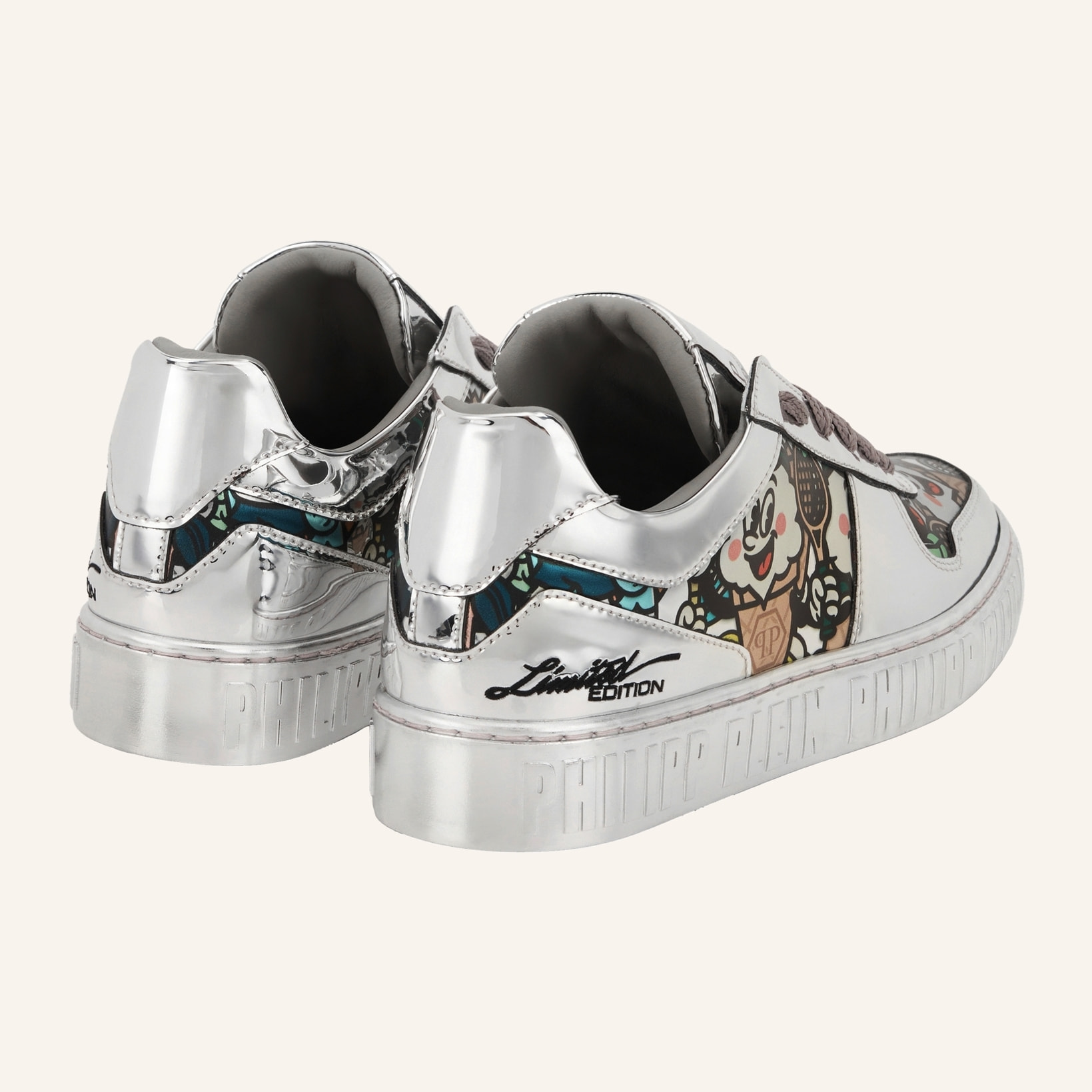PHILIPP PLEIN Mirror Leather Sneakers 3D Ice Cream