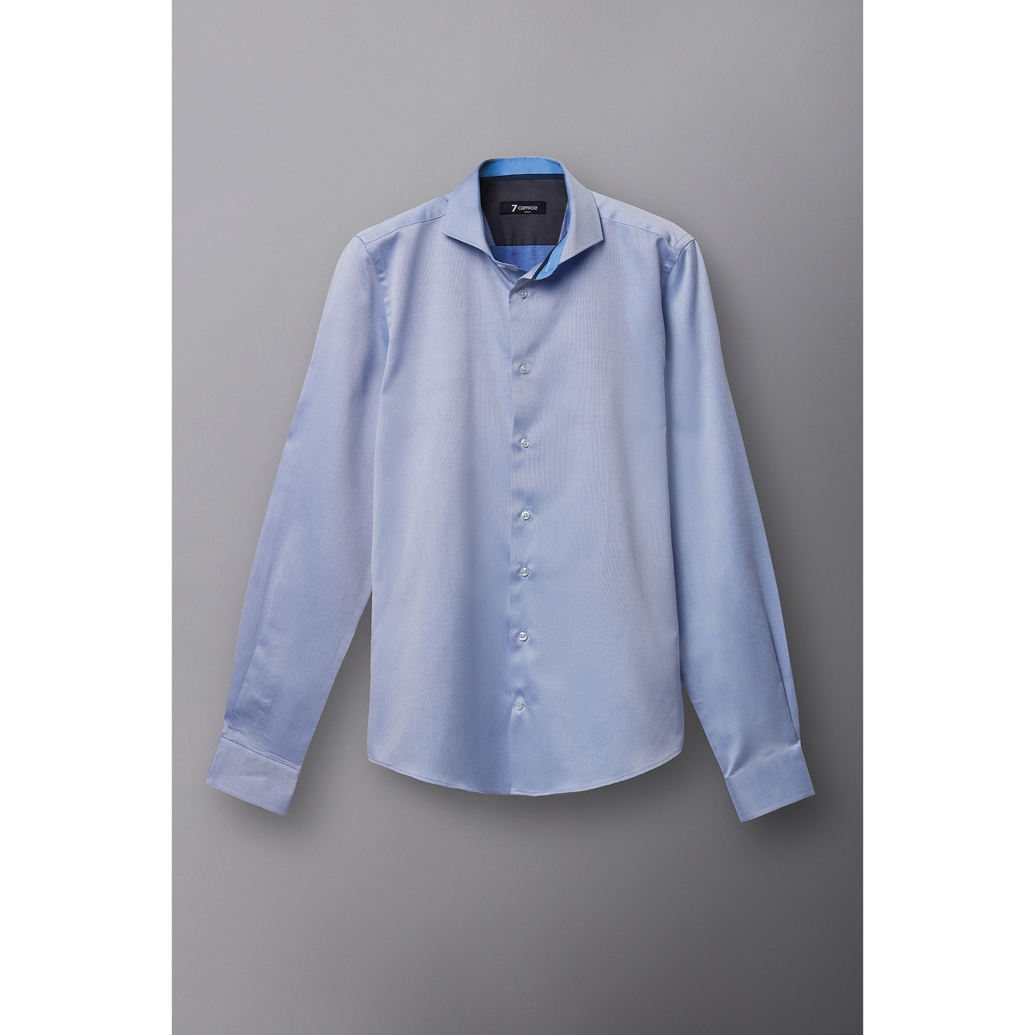 Camicia Uomo 1 Bottone Francese Slim Armaturato Fantasia Celeste
