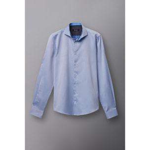 Camicia Uomo 1 Bottone Francese Slim Armaturato Fantasia Celeste
