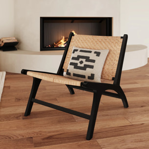Fauteuil en bois de teck noir et tressage chevron en rotin - Kilka