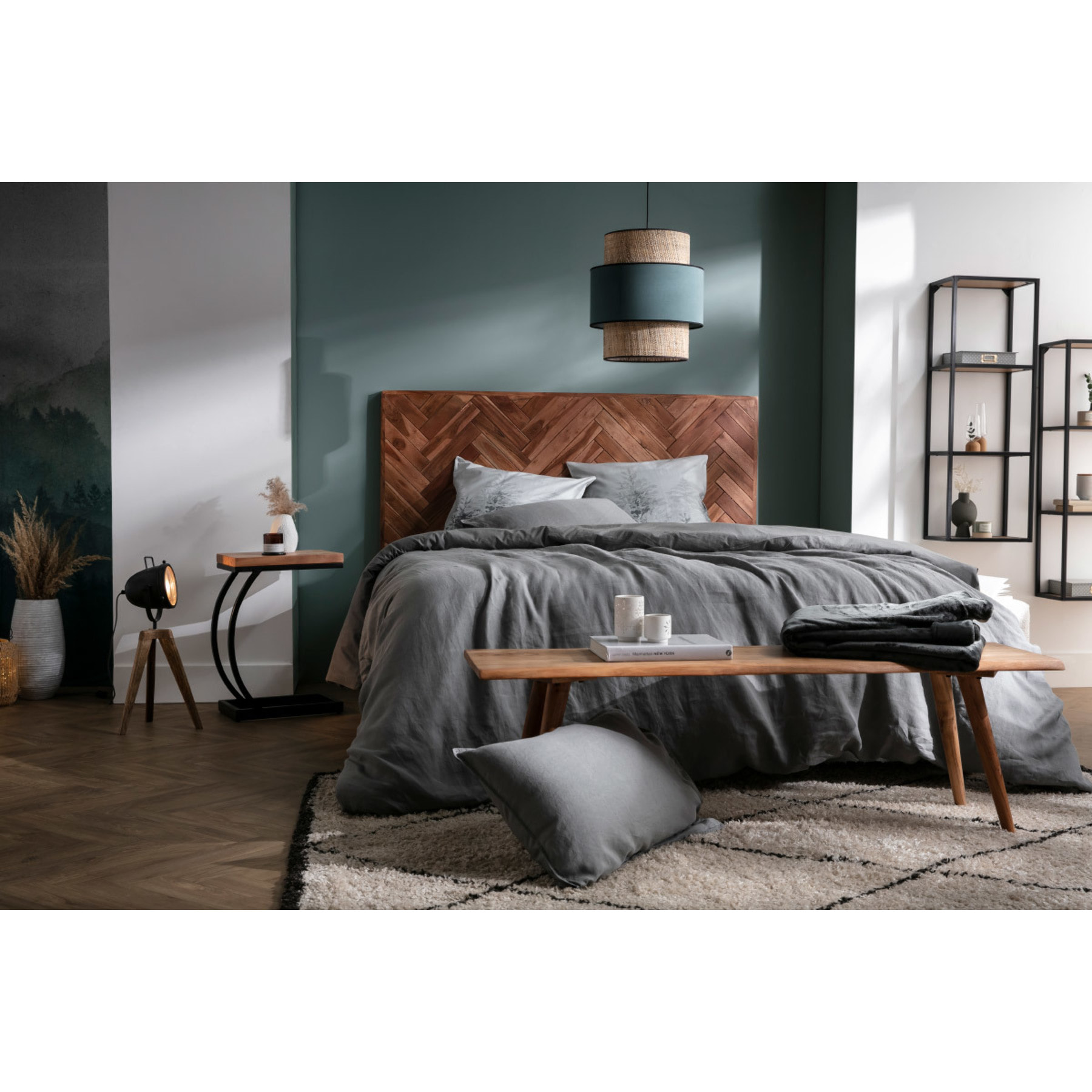 Table d'appoint design rectangulaire en bois massif et métal noir BREAK