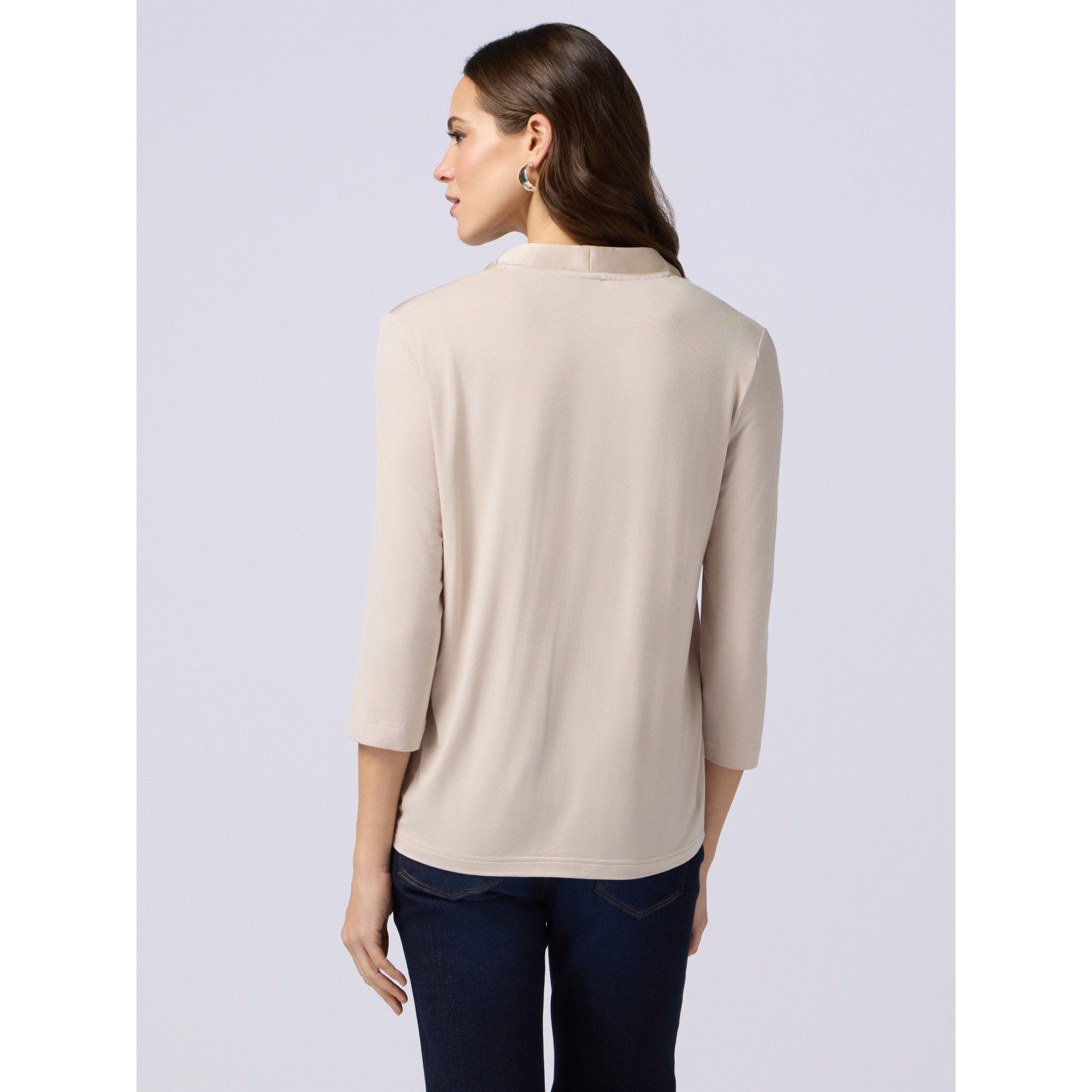 Oltre - T-shirt bimaterica con scollo a V - Beige