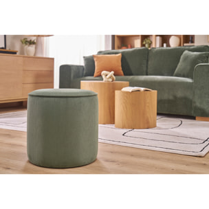 Pouf rond en velours côtelé vert kaki D40 cm PAUL