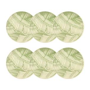 Lot de 6 assiettes à dessert 20cm en grès à motif vert LEAVES