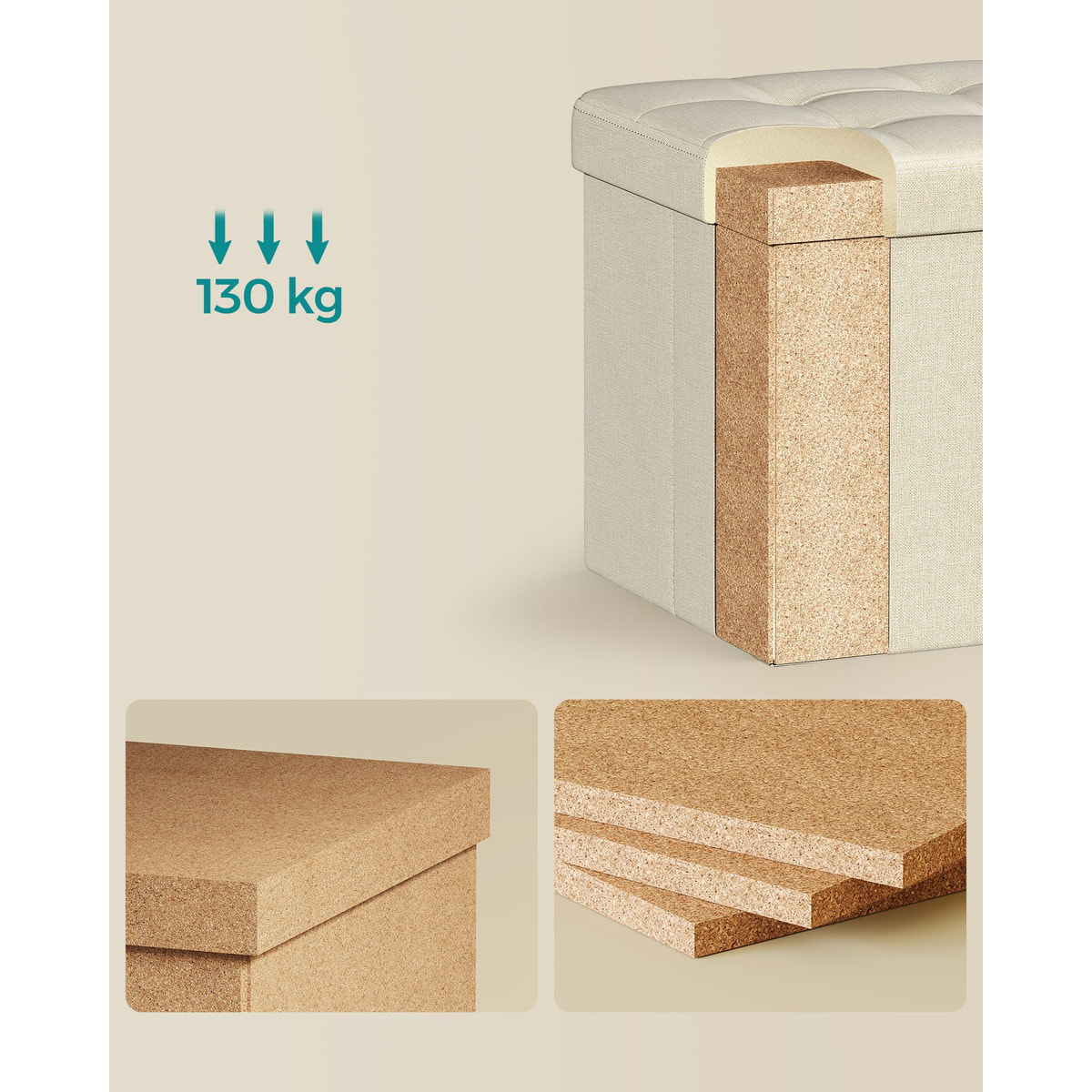 Pouf contenitore pieghevole bianco panna in simil lino