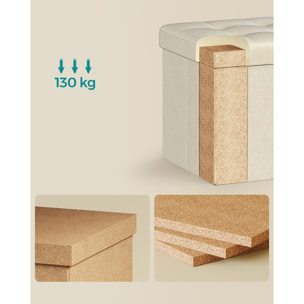 Pouf contenitore pieghevole bianco panna in simil lino