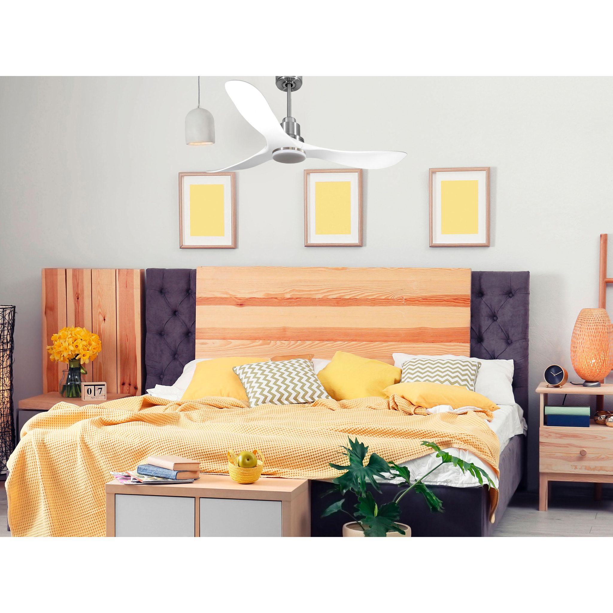 Ventilador de techo Reversible Termostato Dimable Wifi Motor DC Techos Inclinados Mando a Distancia Luz tres tonos Hypersilence Memoria TongaD132C04LED67078 PURLINE