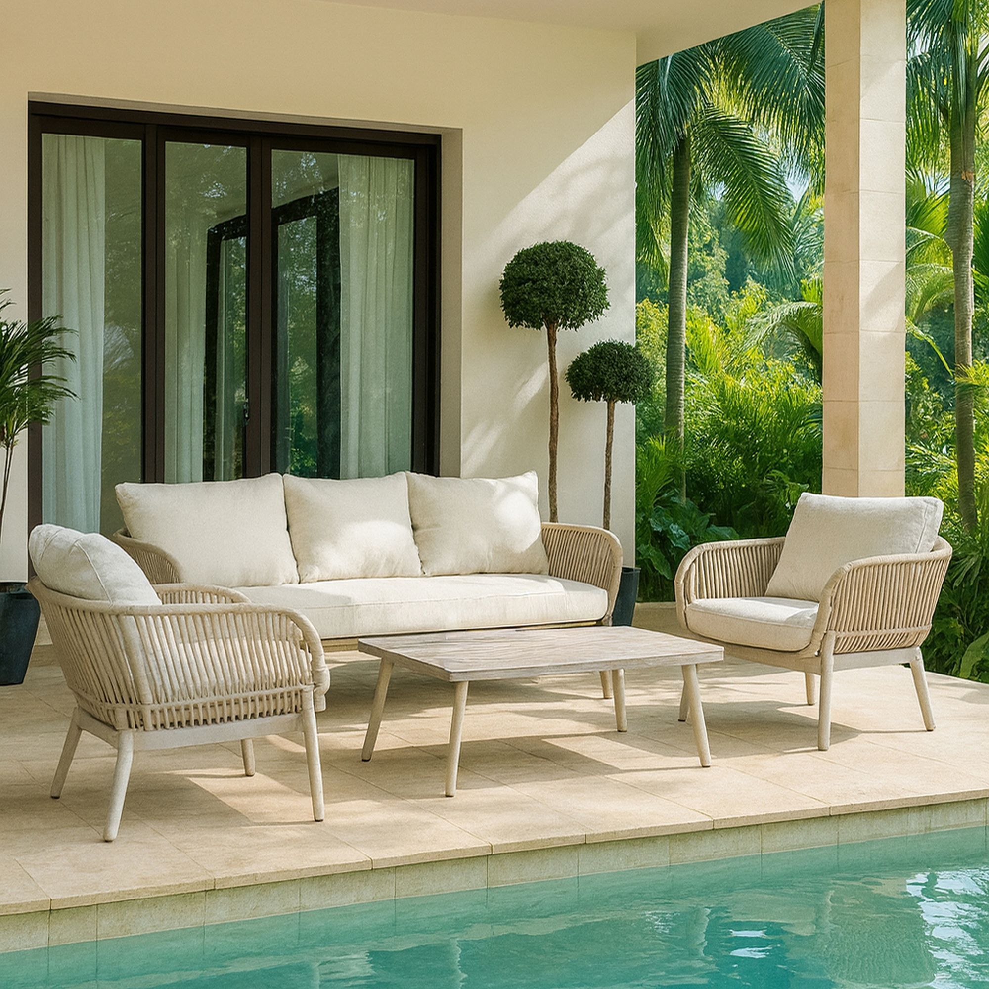 Salon de jardin 5 places en aluminium beige FIGARI