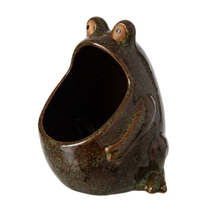 J-Line Cache-pot grenouille - grès - vert/marron - large