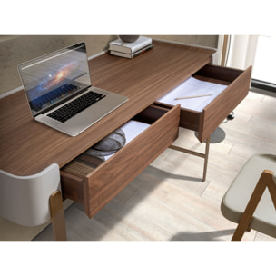 Escritorio Angel Cerdá en madera chapada en nogal natural y madera MDF lacada en beige 140x50x76cm