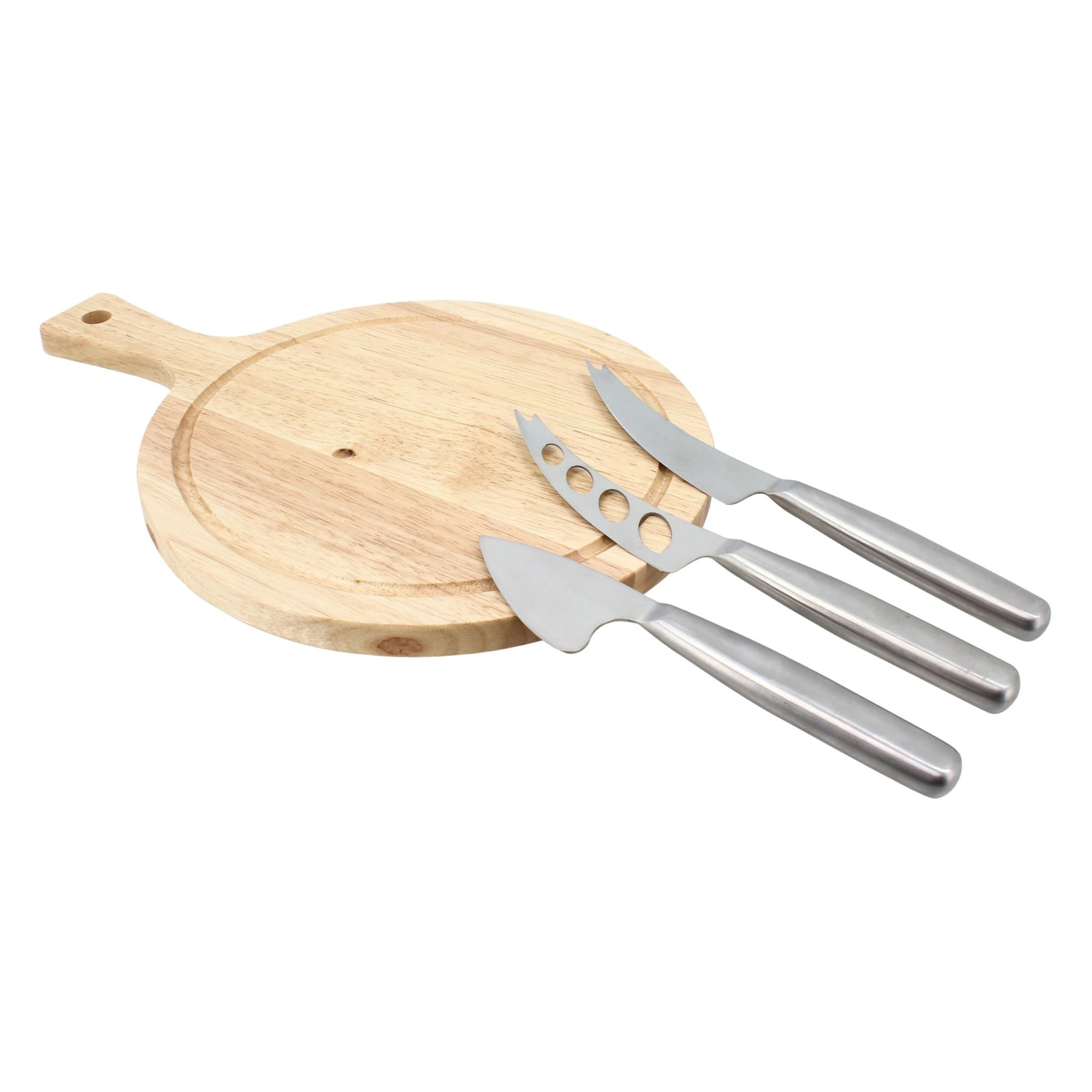 Planche à découper ronde et 3 couteaux à fromage