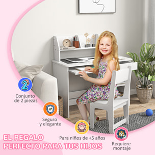 Juego de Escritorio y Silla para Niños de +5 Años Pupitre Infantil con 2 Cajones y Compartimento para Dormitorio Sala Estudio Blanco