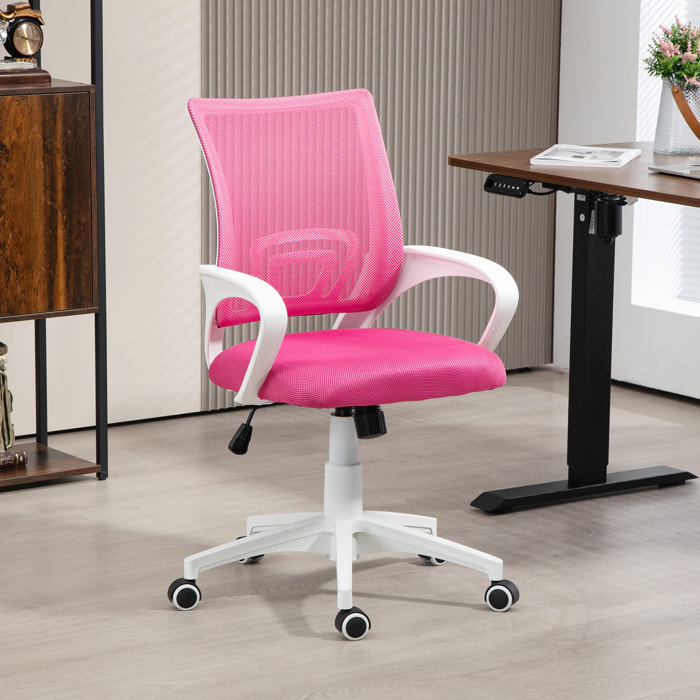 Silla de Oficina de Malla Silla de Escritorio Giratoria con Altura Ajustable Función de Basculante Soporte Lumbar y Reposabrazos Silla para Estudio Carga 120 kg Rosa