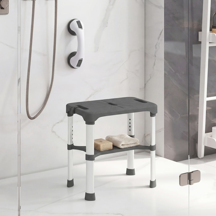 Tabouret de douche réglable avec poignée ventouses étagère support pommeau intégrés