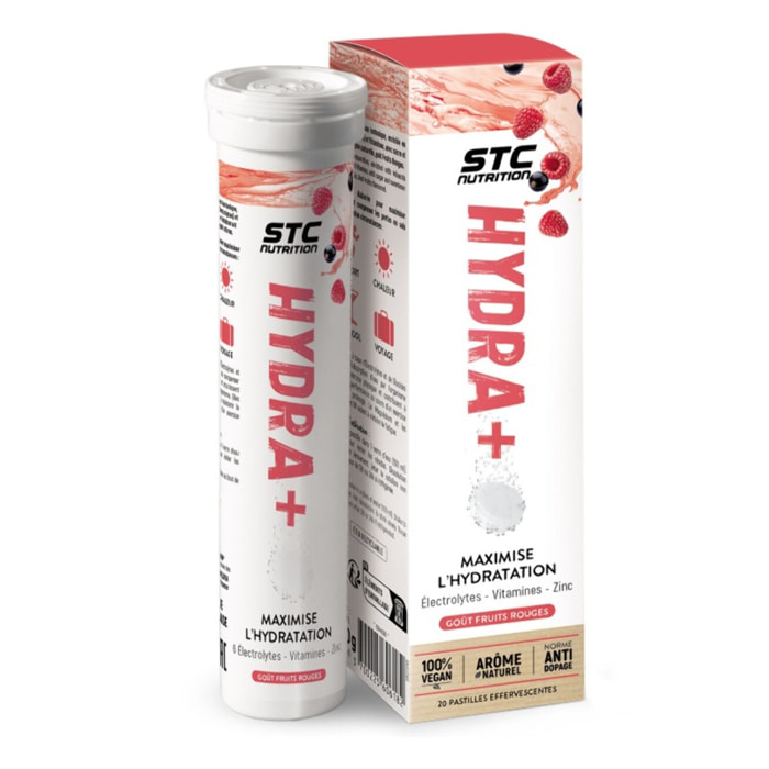 STC NUTRITION - Hydra+ - Préparation pour boisson isotonique à base d'Électrolytes, Vitamines, sucre et édulcorant naturels - Optimise l'hydratation - 20 Pastilles