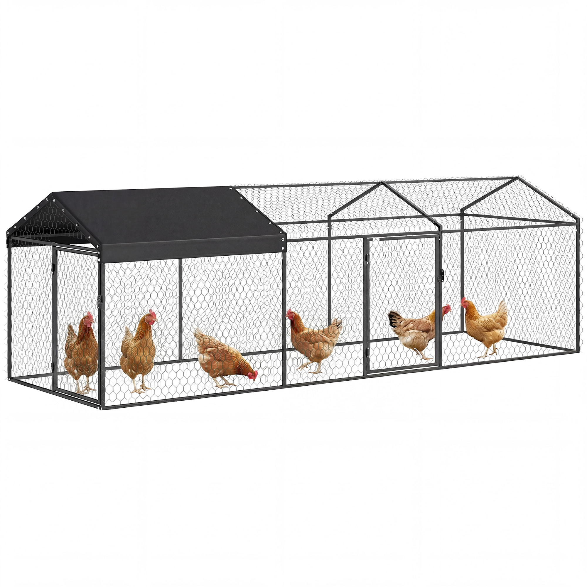 Gallinero para Exterior Grande, 3x1x1 m, Gallinero Metálico con Cubierta Tela Oxford, Anti-UV e Impermeable, 2 Puertas con Cerradura, Jaula para 3-5 Gallinas, Patos o Conejos, Negro