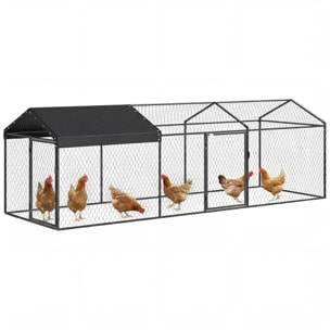Gallinero para Exterior Grande, 3x1x1 m, Gallinero Metálico con Cubierta Tela Oxford, Anti-UV e Impermeable, 2 Puertas con Cerradura, Jaula para 3-5 Gallinas, Patos o Conejos, Negro