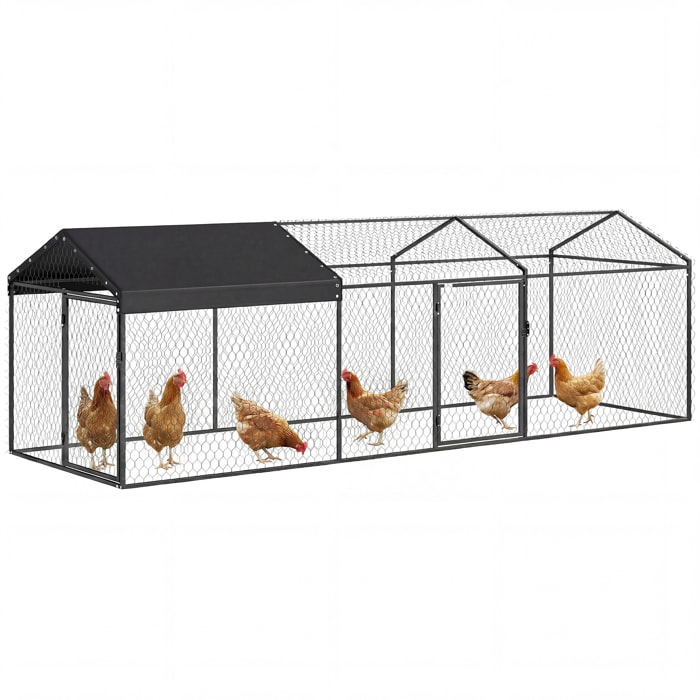 Gallinero para Exterior Grande, 3x1x1 m, Gallinero Metálico con Cubierta Tela Oxford, Anti-UV e Impermeable, 2 Puertas con Cerradura, Jaula para 3-5 Gallinas, Patos o Conejos, Negro