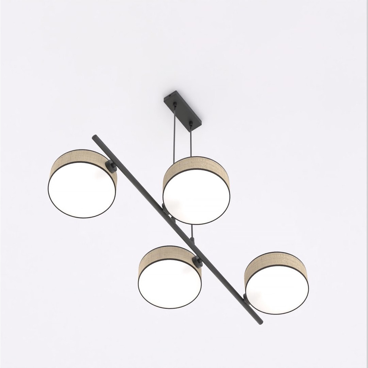 Lampada a sospensione DRUMZ in acciaio nero e rattan