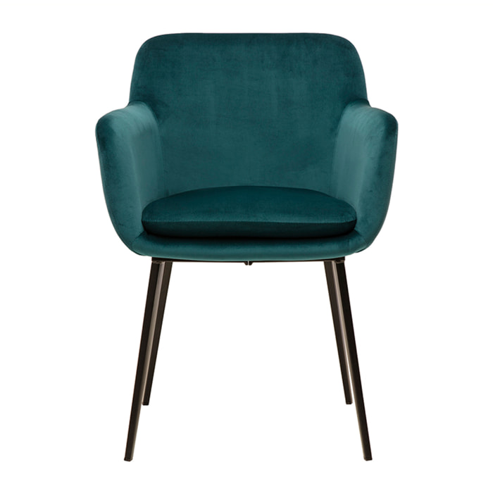 Chaises en tissu velours bleu pétrole et métal noir (lot de 2) AMIKA