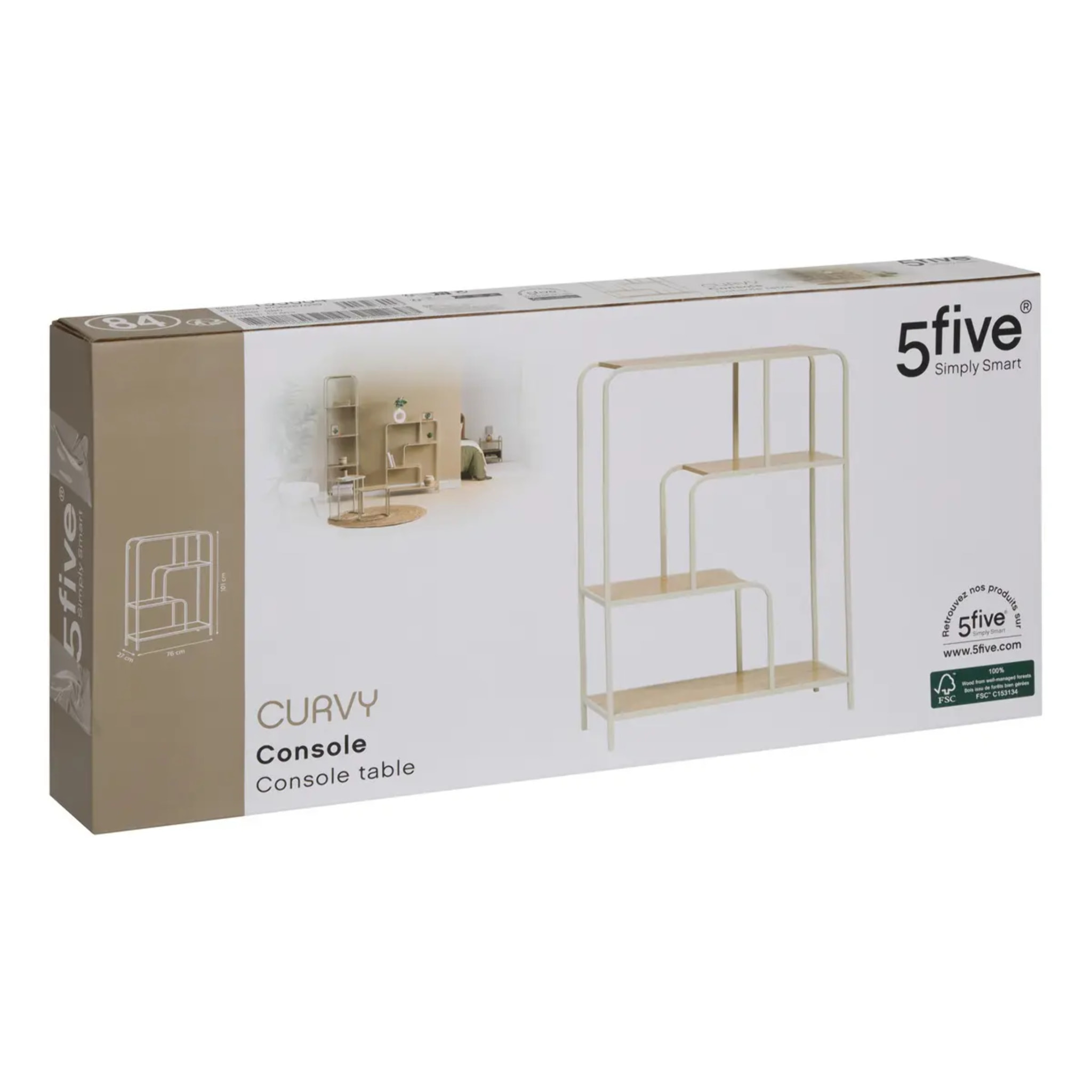 Console Curvy 2 étagères bois clair