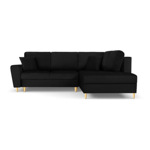 Canapé d'angle droit convertible avec coffre de rangement "Kyoto" 5 places en velours noir