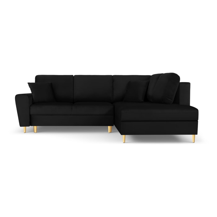 Canapé d'angle droit convertible avec coffre de rangement "Kyoto" 5 places en velours noir