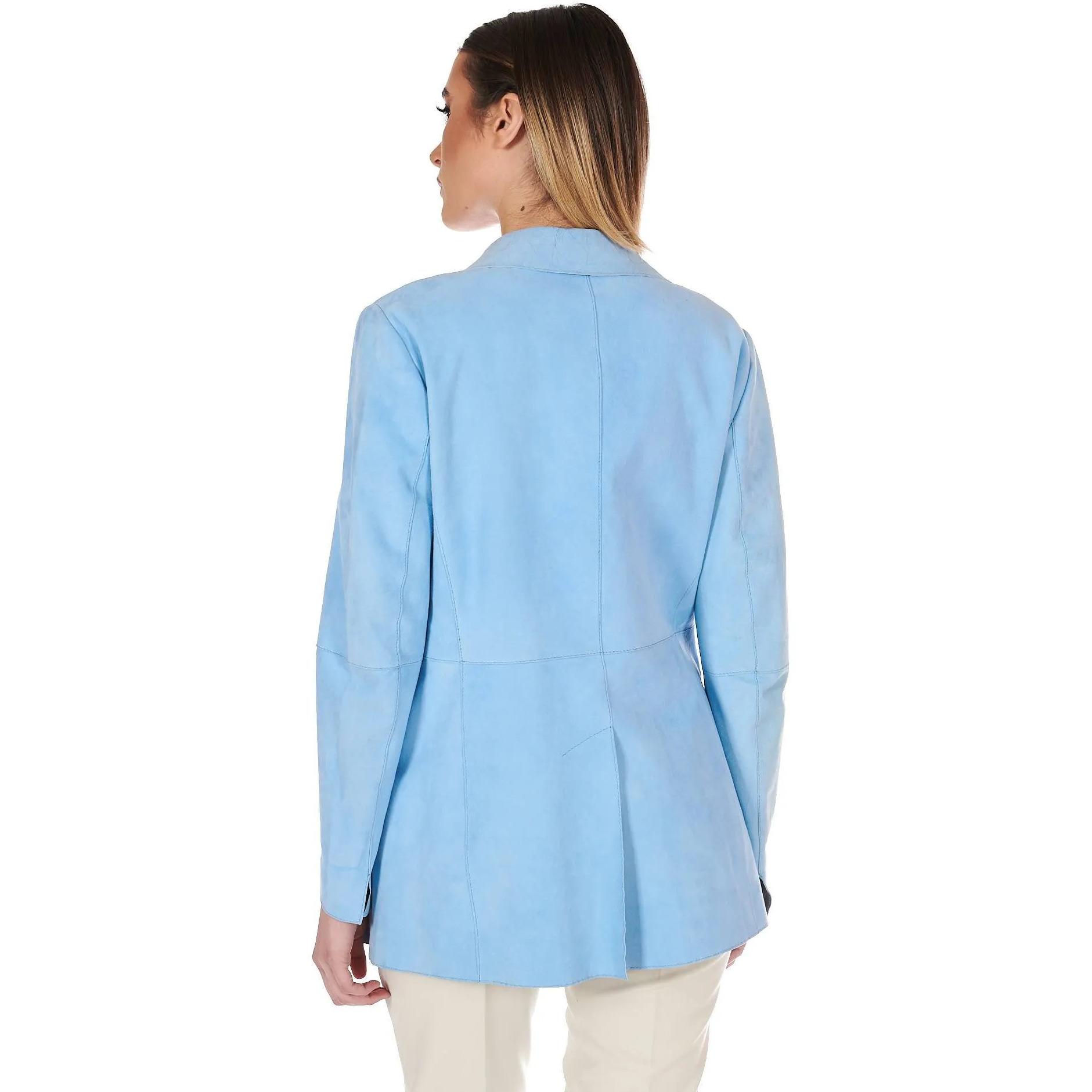 Giacca blazer in pelle scamosciata colore celeste