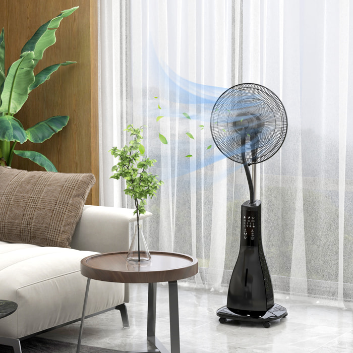 Ventilateur oscillant inclinable sur pied roulettes brumisateur 2 en 1 - 90W - timer, 3 modes, 3 vitesses - télécommande - noir