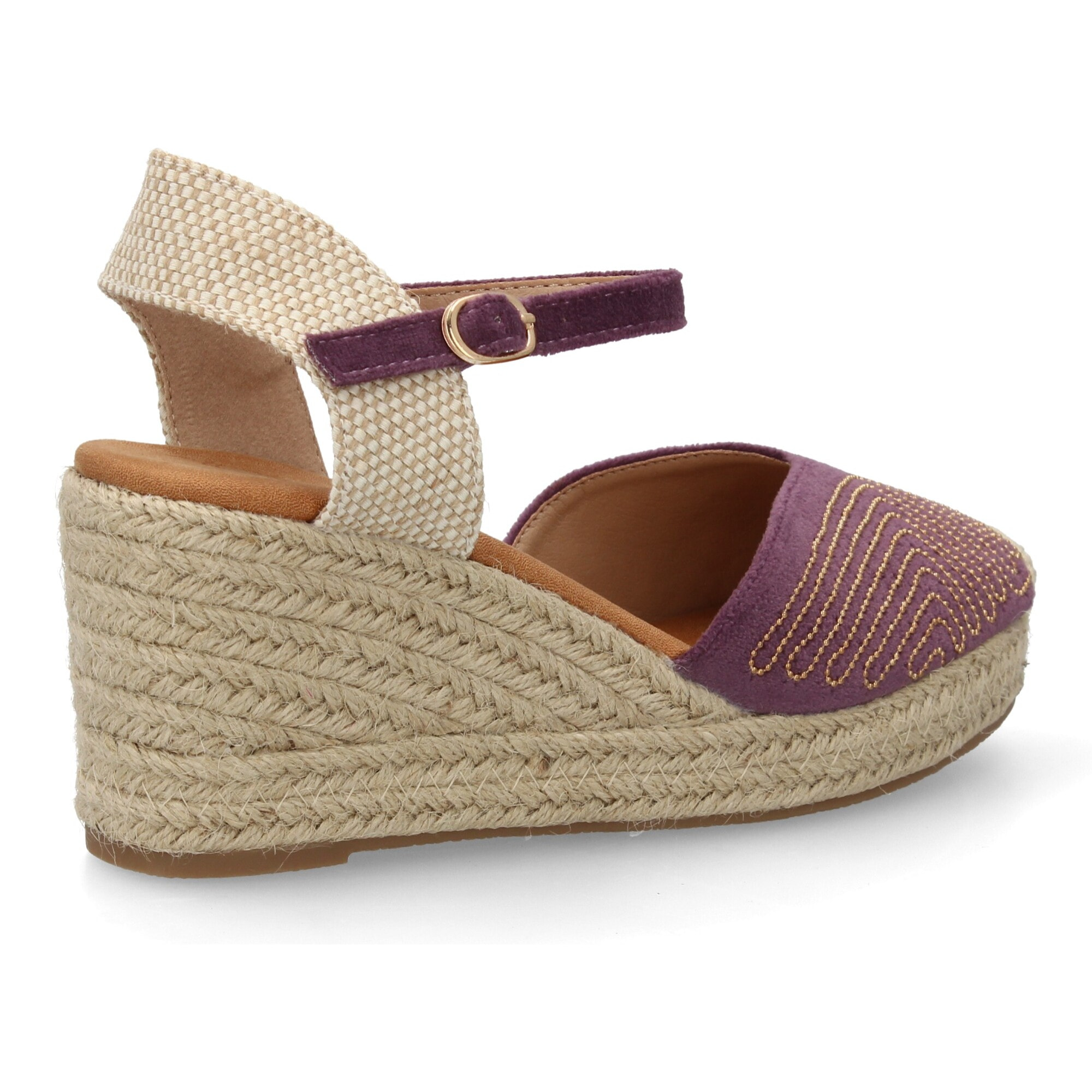 Alpargata valenciana cuña con adornos metálicos para mujer