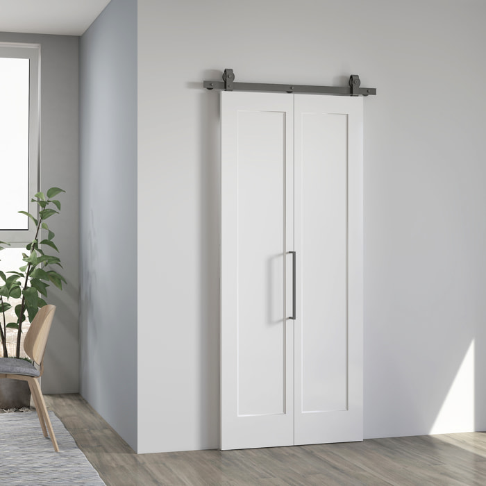 Puerta Corredera con Herrajes Puerta Plegable Corredera con Acabado Personalizable Tirador Fácil Montaje para Baño Salón Sala de Estar Cocina 90x210 cm Blanco