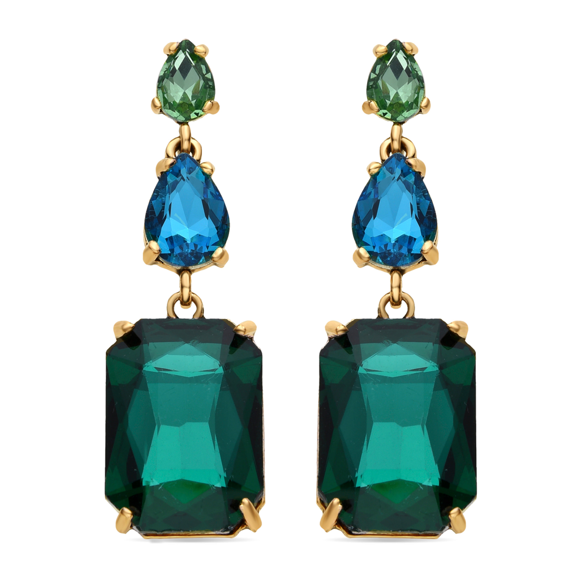 Pendientes de Cristal Verde acabados en oro amarillo de 18k