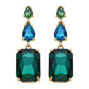 Pendientes de Cristal Verde acabados en oro amarillo de 18k