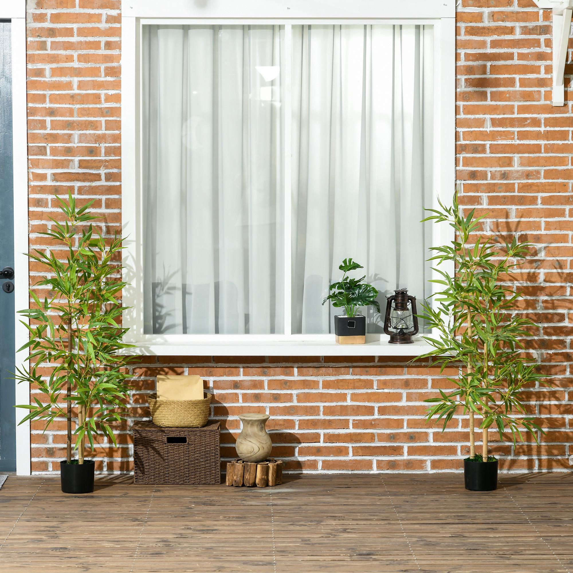 2 Plantas Artificiales con Maceta Plantas Sintéticas de Bambú con 498 Hojas para Decoración en Salón Oficina Casa Ø15x120 cm Verde