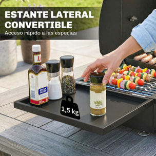 Barbacoa de Gas BBQ Gas con 3 Quemadores 7,5 kW, Barbacoa de Mesa Portátil con Parrilla, Plancha, Estante Lateral Convertible, Termómetro, Tapa, Caja de Goteo, Patas Ajustables, Negro