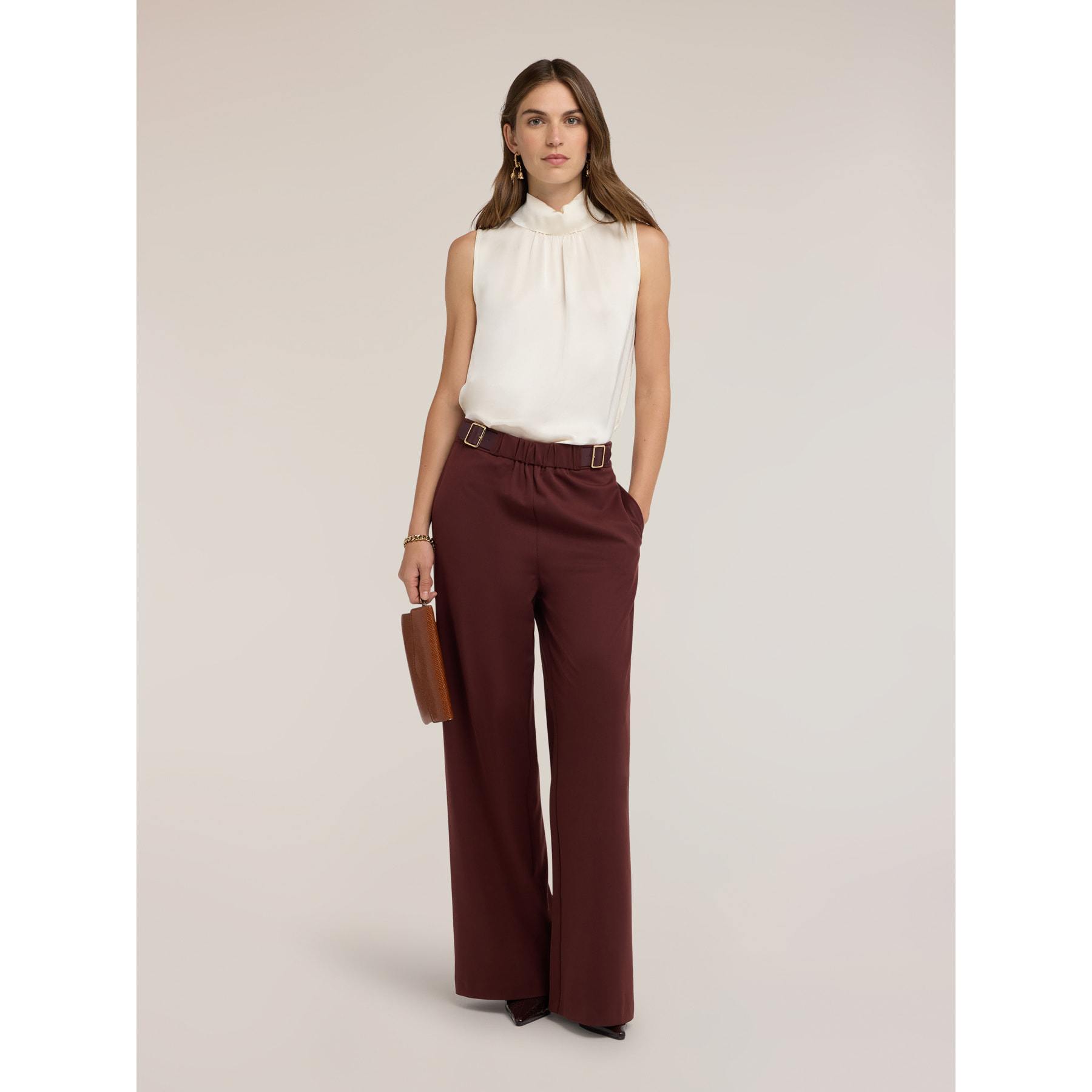 Motivi - Blusa in raso con colletto alla coreana - Bianco