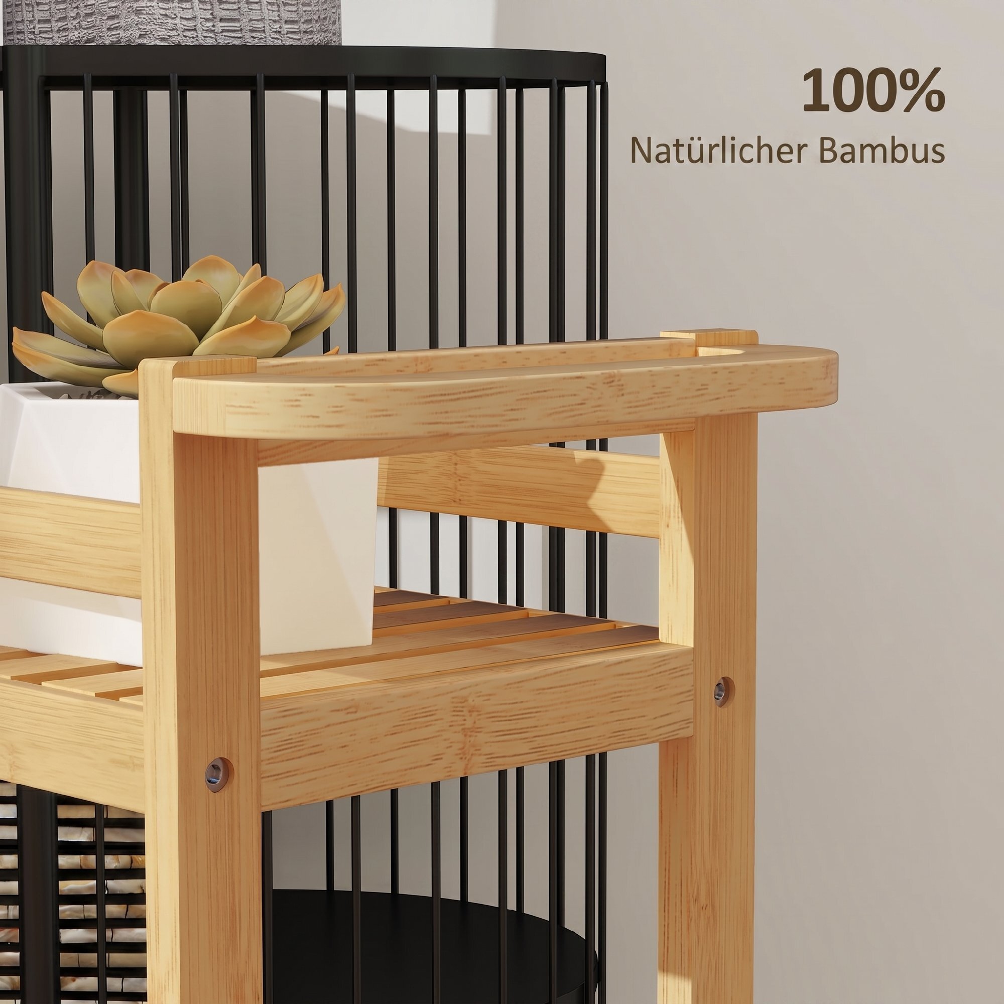 Carrito Auxiliar con Ruedas de Bambú, Carrito de Cocina Estrecho de 3 Niveles con Asa, para Salón, Baño, Espacios Pequeños, 55x20x75 cm, Natural