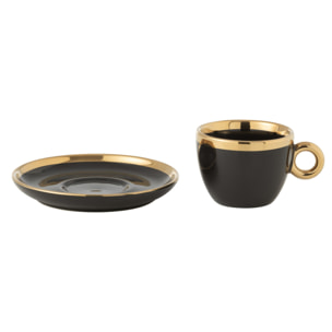 J-Line tasse + sous-tasse - céramique - noir/or - boîte de 4