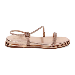 Sandalias bajas rosa-oro en laminado con piedras