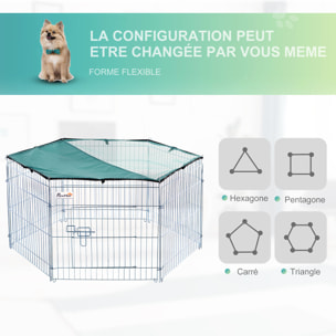 PawHut Parc enclos modulable Acier 6 Panneaux et 1 Porte pour Chiens Ø 120 x 60 cm Gris Métal vert
