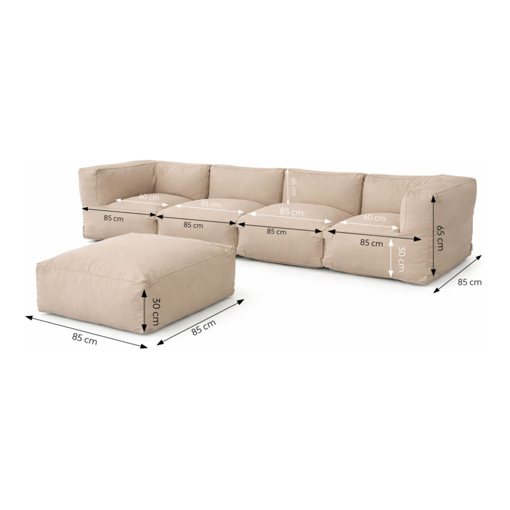 VERONE Salon de jardin modulable 5 places beige en tissu déperlant