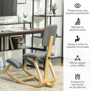 Silla Ergonómica de Rodillas con Respaldo, Silla de Rodillas, Cojines Acolchados, Marco de Madera, para una Mejor Postura, Oficina, Gris