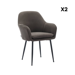 Fauteuil velours côtelé et pieds métal (lot de 2) SHELLA