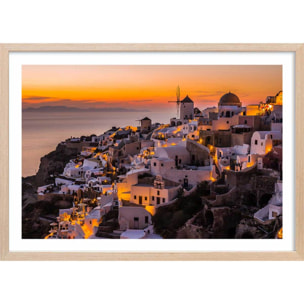 Poster paysage santorini by night Affiche + cadre en bois - Chêne