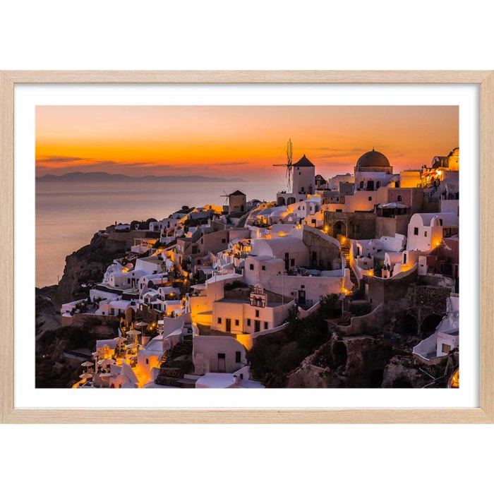 Poster paysage santorini by night Affiche + cadre en bois - Chêne