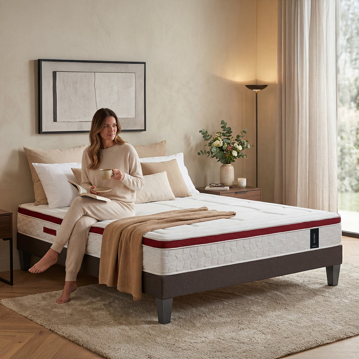 Matelas Hybride HARMONIE Ressorts Ensachés & Mémoire de Forme, 27 cm, Soutien Ferme, 4 Poignées, Garantie 10 ans