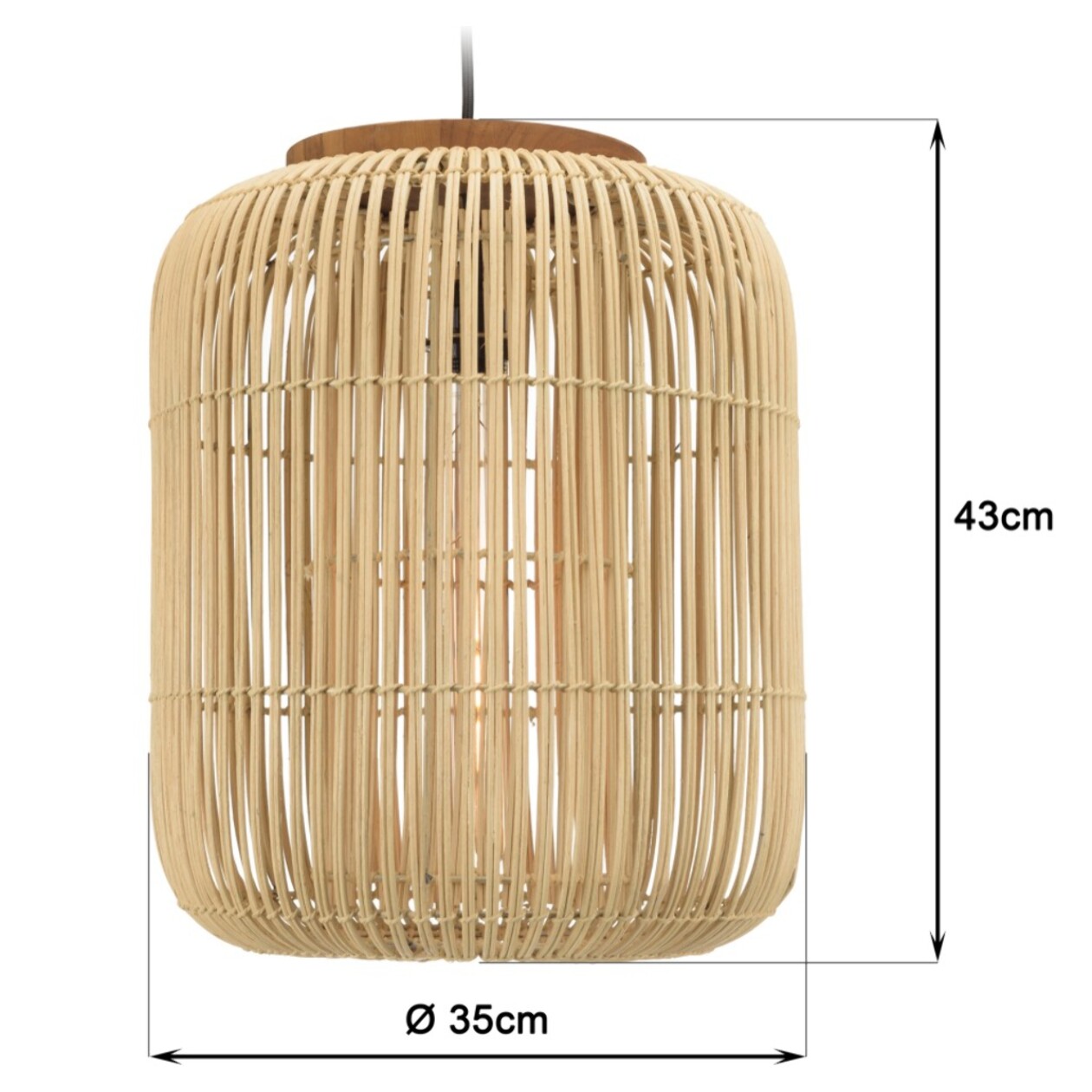 SIXTINE - Suspension 'allongée' 35x35cm rotin couleur naturelle et teck