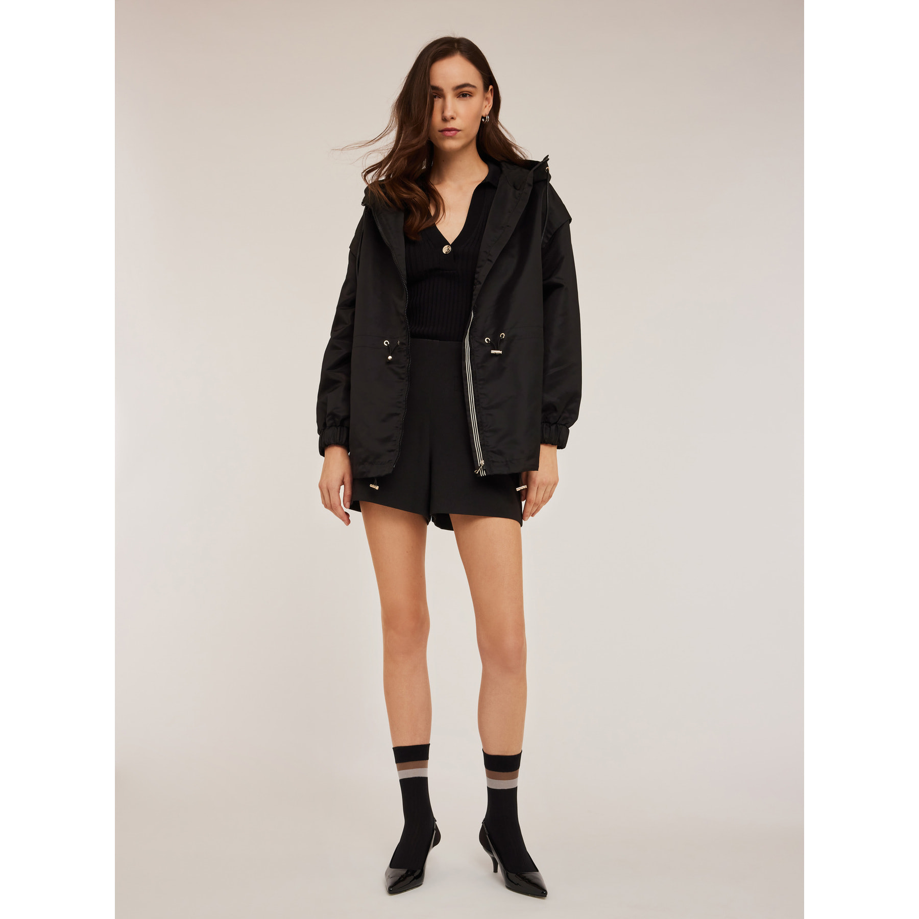 Motivi - Parka de nailon con jareta - Negro