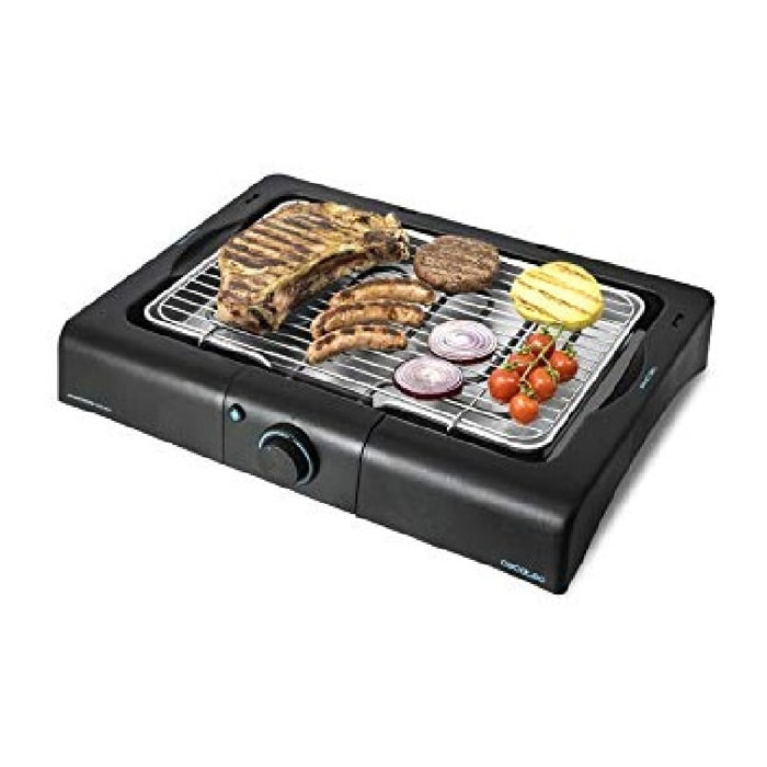 Barbacoa eléctrica de sobremesa de 2400 W, Parrilla Inoxidable y Altura Ajustabl